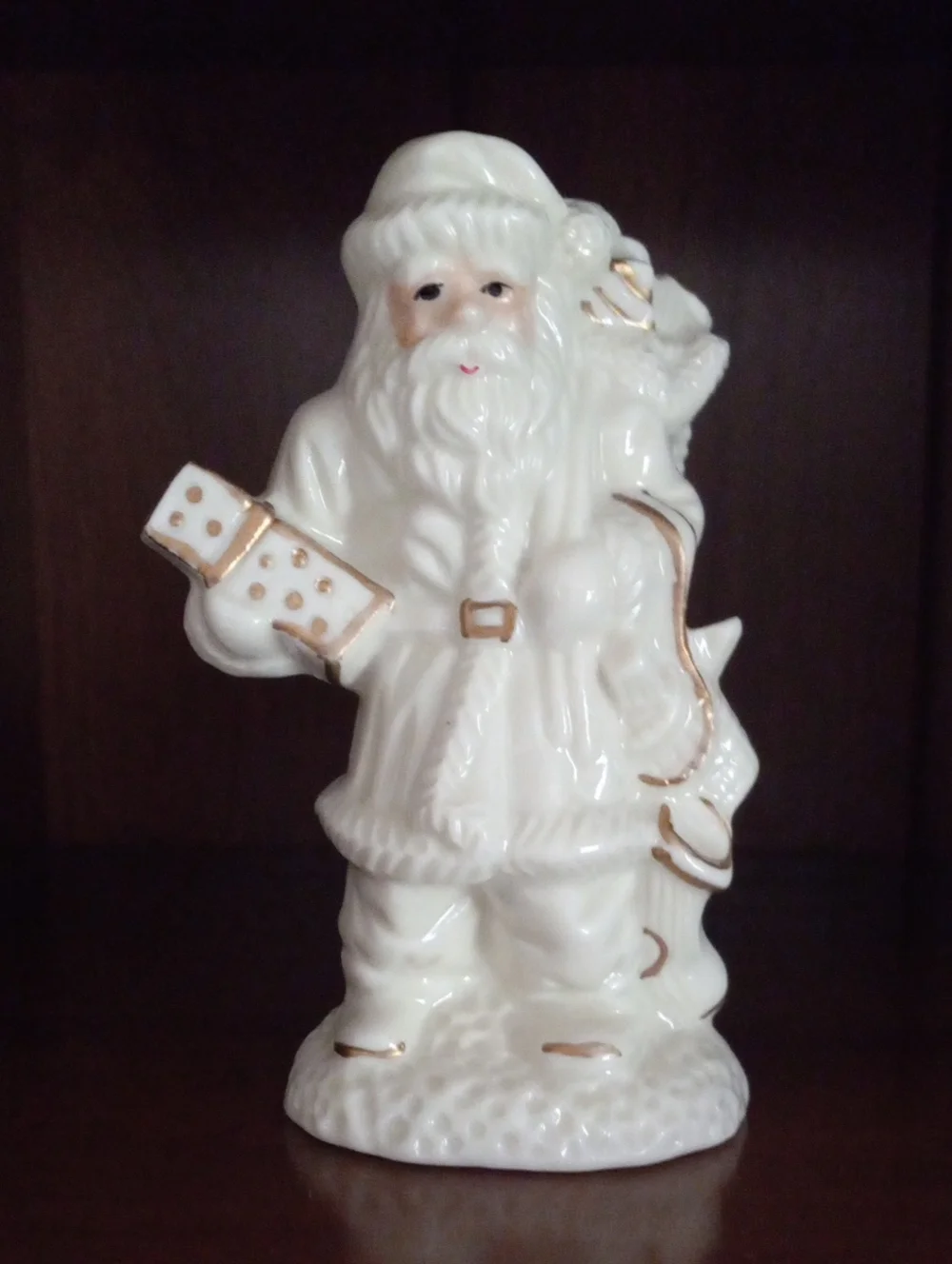 White and Gold Ceramic Santa Claus Figurine Holiday Decor